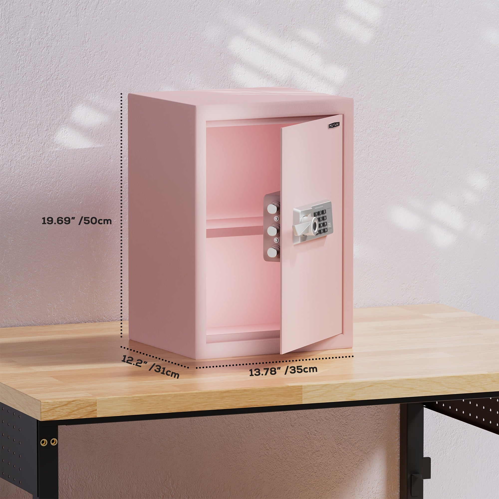 Pink Safe Box Quick Access Fingerprint Lock Box with Keys Keypad, Cabinet Safe for Cash Money Jewelry with Fireproof Bag Mute Mode Sensor Light, 1.0\u002F1.5\u002F2.0 Cubic