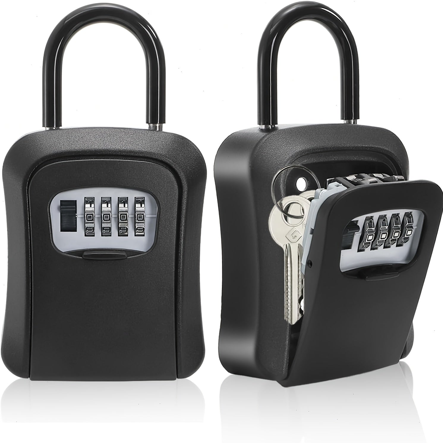 A Secure Key Storage Box Featuring a Portable 4-Digit Combination Lock, Designed for Wall Mounting. It Is Multifunctional And Built to Last, Allowing for Password Resets. Ideal for Storing Door Keys, Small Valuable Items, Real Estate Keys