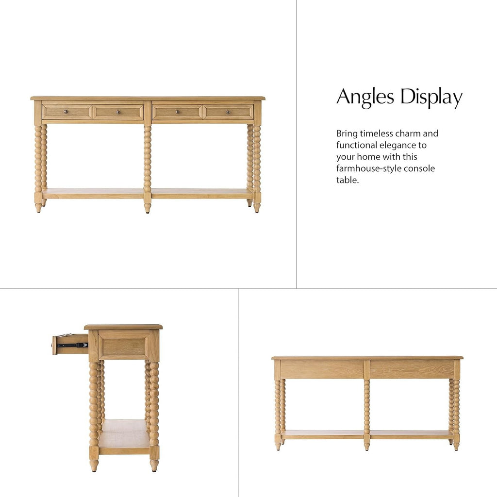 Solid Wood Modern Farmhouse Entryway Console Table with Drawers & Open Shelf - Natural Wood Finish Suitable for Living Room, Behind Sofa Table, Hallway Furniture, Behind Couch Table, Assembly with Sturdy
