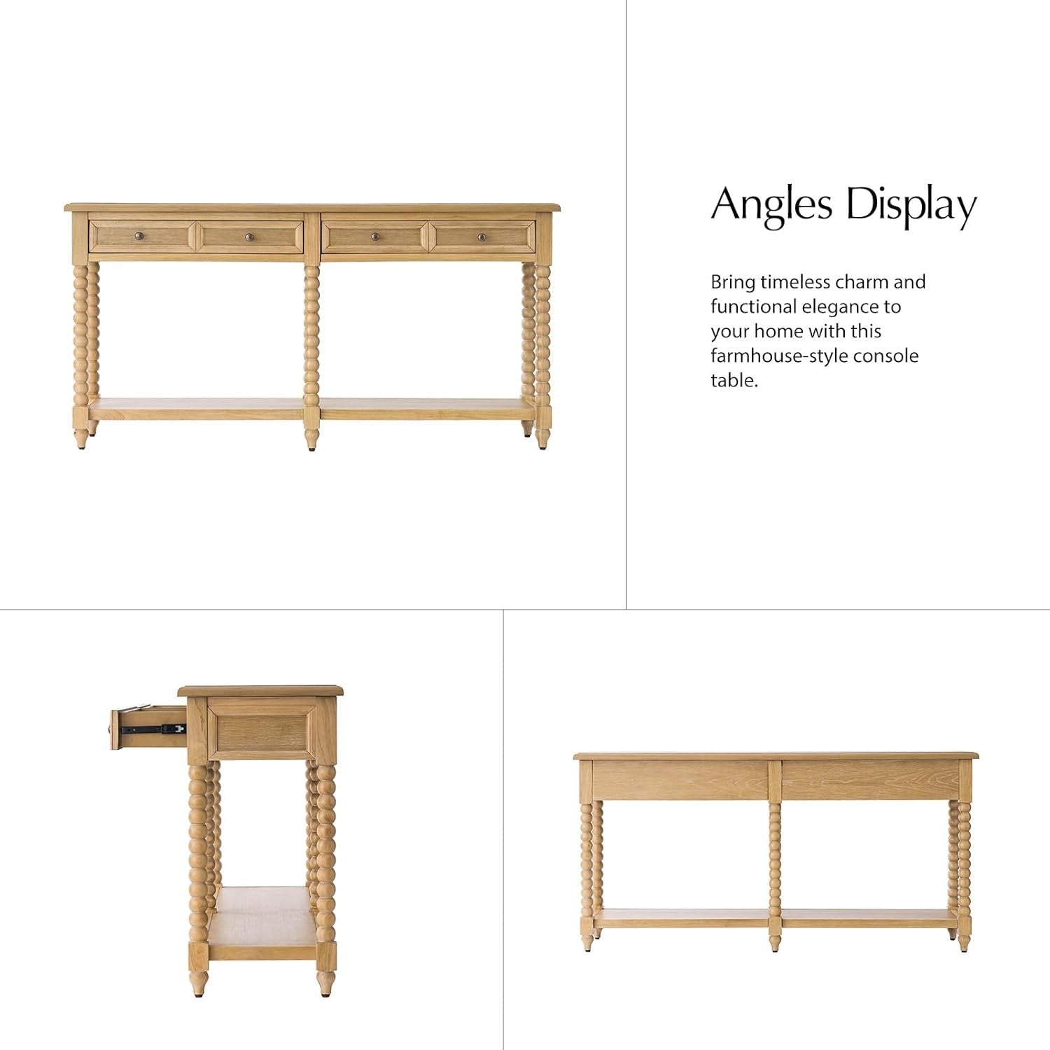 Solid Wood Modern Farmhouse Entryway Console Table with Drawers & Open Shelf - Natural Wood Finish Suitable for Living Room, Behind Sofa Table, Hallway Furniture, Behind Couch Table, Assembly with Sturdy