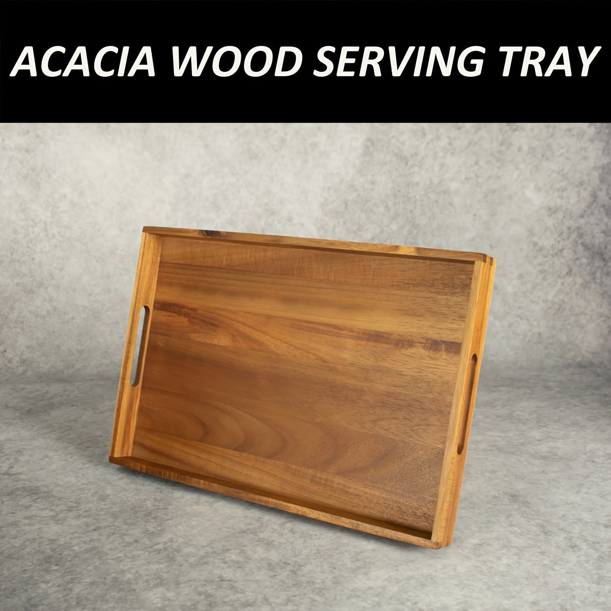 1\u002F2pcs 17in Large Acacia Wood Ottoman Tray with Handles, Decorative Wooden Serving Tray for Sofa, Coffee Table, Home Decor, Living Room