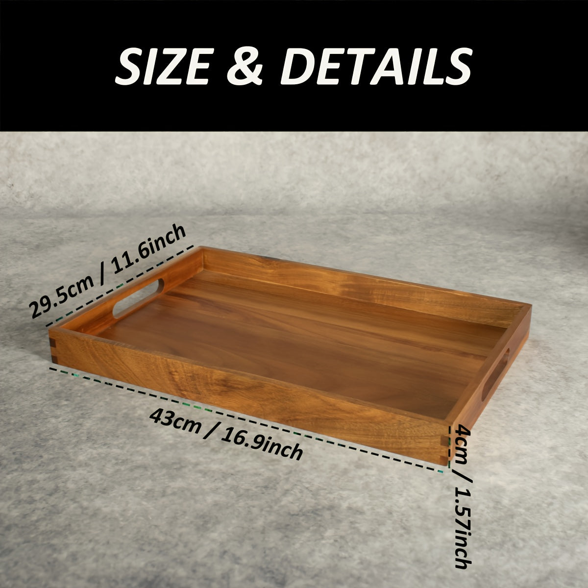 1\u002F2pcs 17in Large Acacia Wood Ottoman Tray with Handles, Decorative Wooden Serving Tray for Sofa, Coffee Table, Home Decor, Living Room