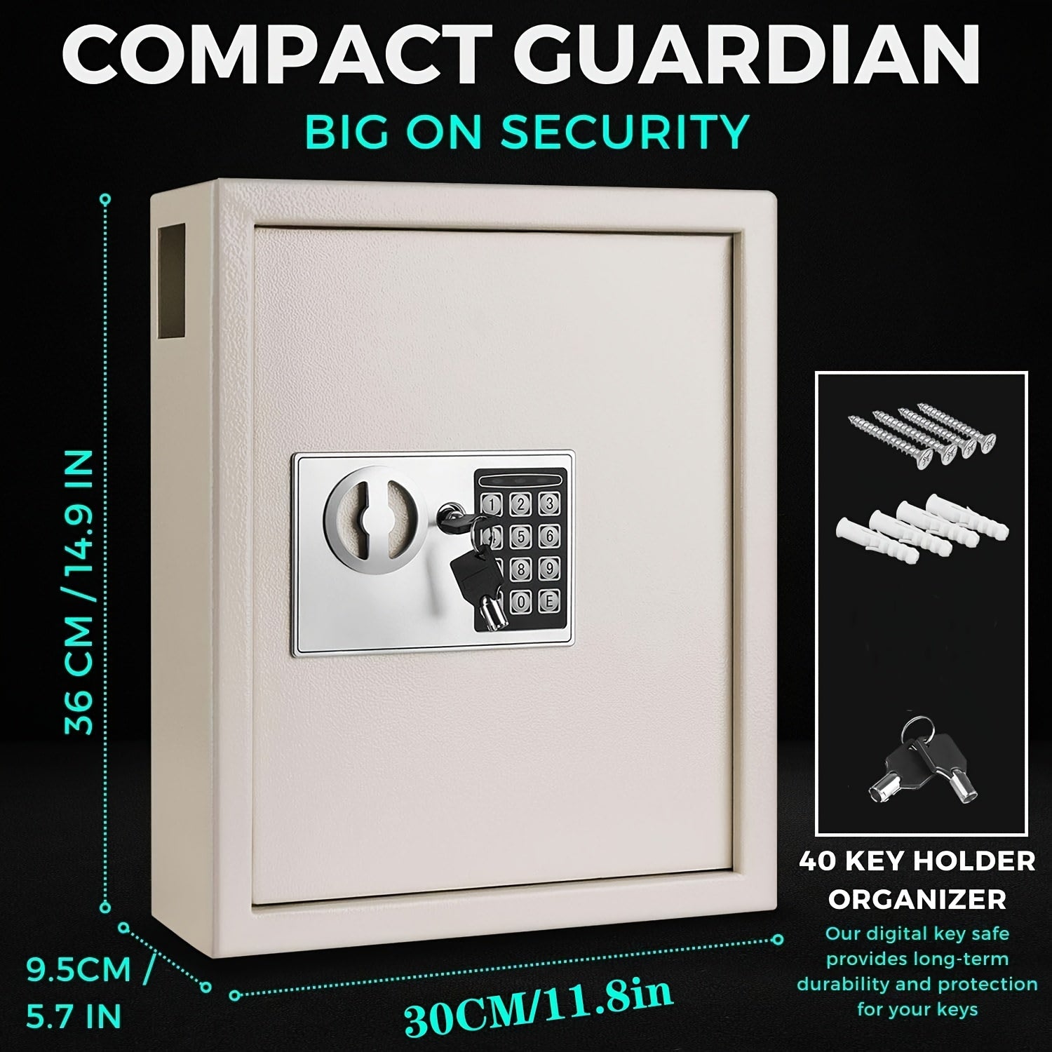 Heavy-duty Security Lock Box, Wall-mounted Key Cabinet with 40 Key Slots, Key Storage Box, Wall-mounted Lock Box for Key Storage, Suitable for Property Management, Hotels,