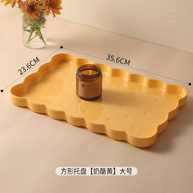 Biscuit Shaped Rectangular Tray, Household Tea Tray, Cream-style Plastic Storage Tray, Easy-to-clean Japanese Dining Tray