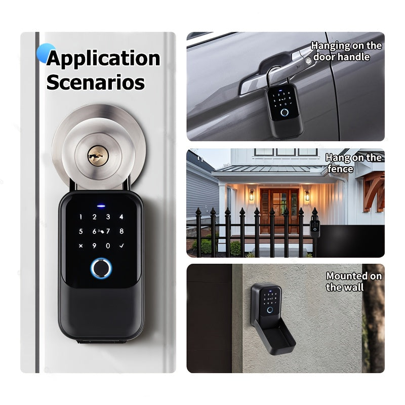 Smart Lock Box,Wireless Smart Key Lockbox with TUYA APP Control,Fingerprint Recognize & Multiple Code Types,Security Key Lock Box for Outside IPX5,Lockbox for Keys Outdoor Wall Mount & Key Lock Box for Lever Door Handle,Bluetooth Key Box for Home &