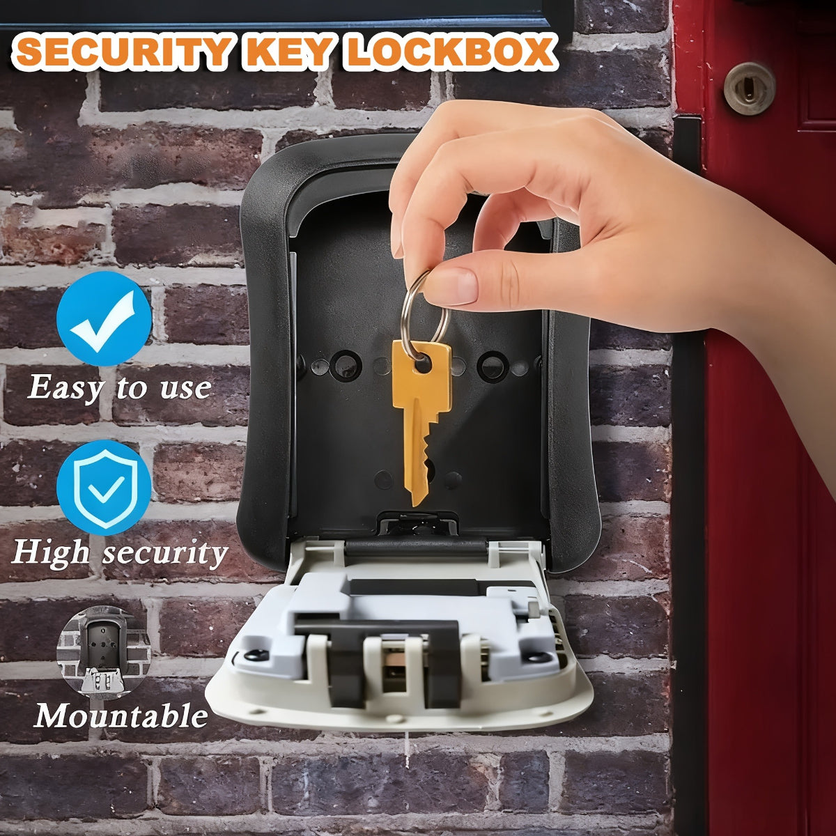 A Secure Key Storage Box Featuring a Portable 4-Digit Combination Lock, Designed for Wall Mounting. It Is Multifunctional And Built to Last, Allowing for Password Resets. Ideal for Storing Door Keys, Small Valuable Items, Real Estate Keys