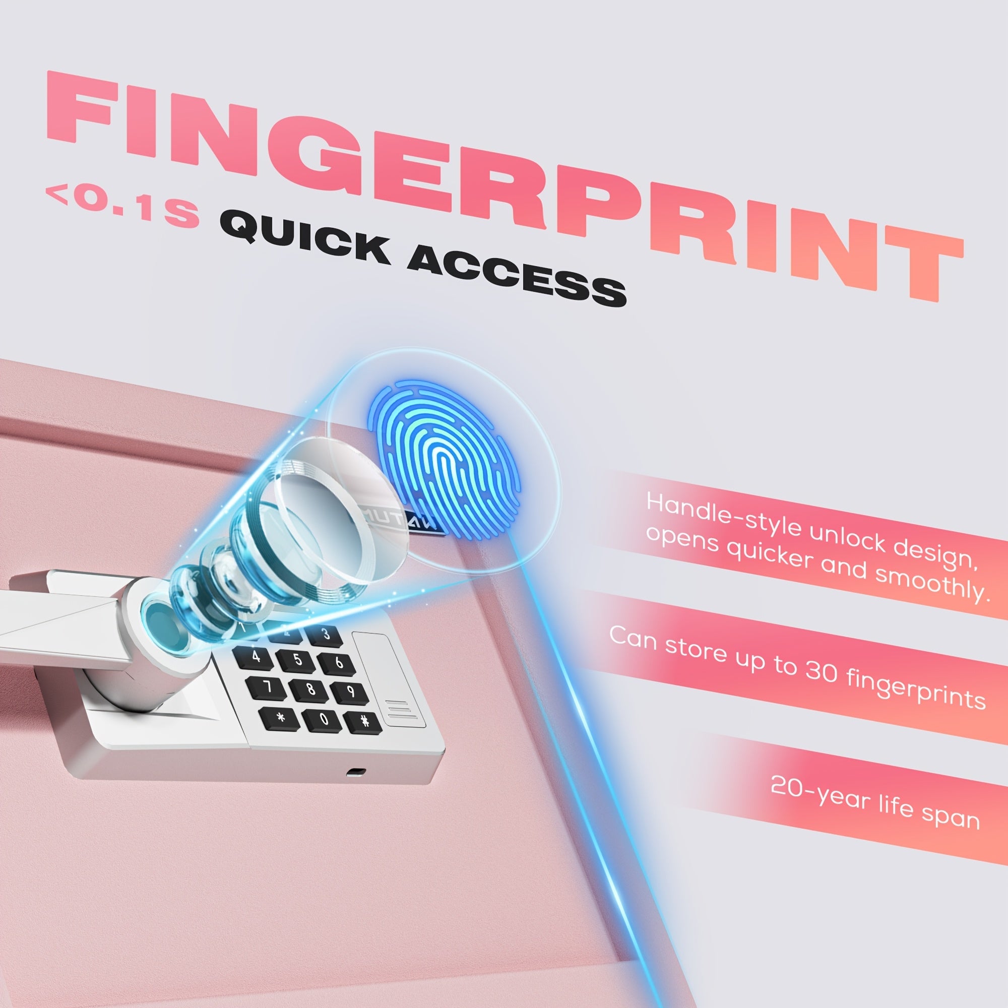 Pink Safe Box Quick Access Fingerprint Lock Box with Keys Keypad, Cabinet Safe for Cash Money Jewelry with Fireproof Bag Mute Mode Sensor Light, 1.0\u002F1.5\u002F2.0 Cubic