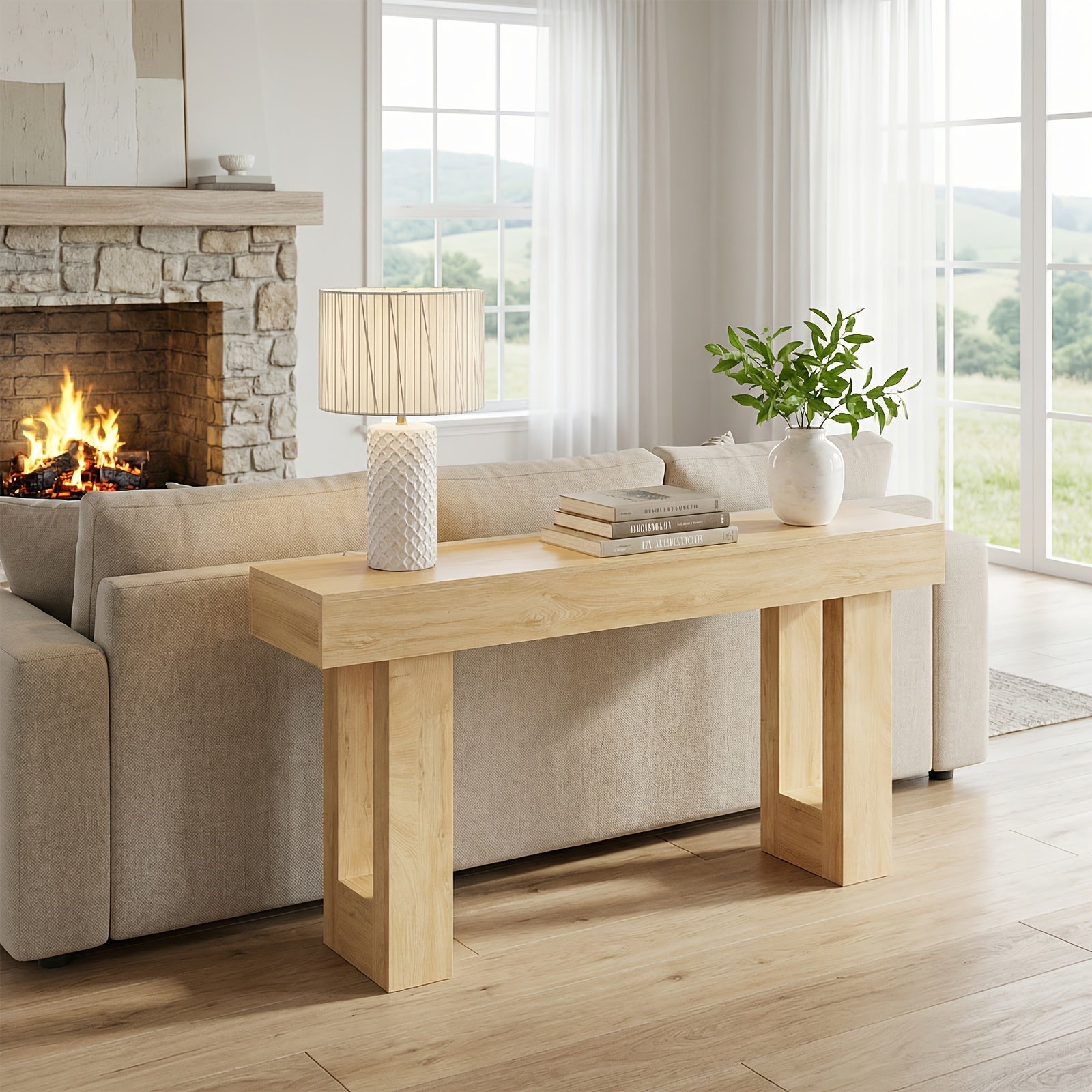 63-Inch Narrow Console Table, Sturdy Wooden Entryway Table with 5.9\