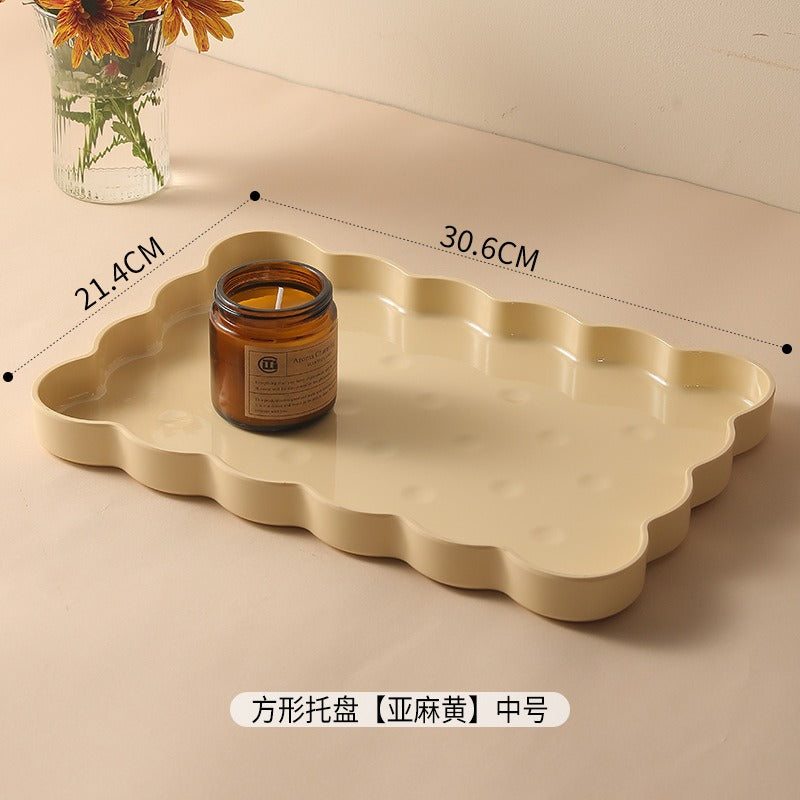 Biscuit Shaped Rectangular Tray, Household Tea Tray, Cream-style Plastic Storage Tray, Easy-to-clean Japanese Dining Tray