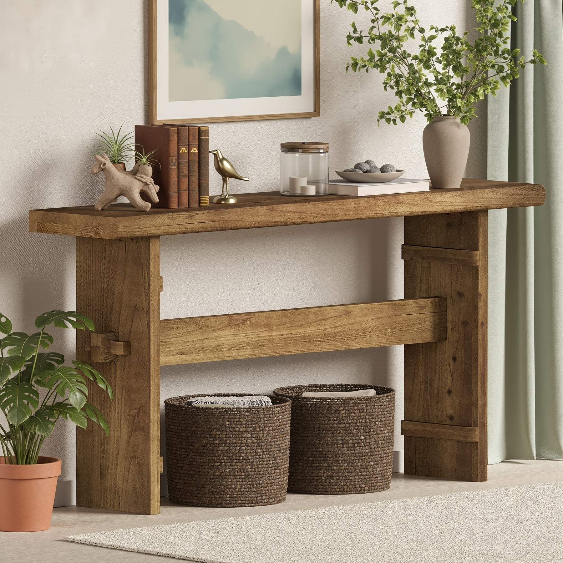 63-inch Console Table, Wooden Entryway Table, Sofa Table Behind The Sofa