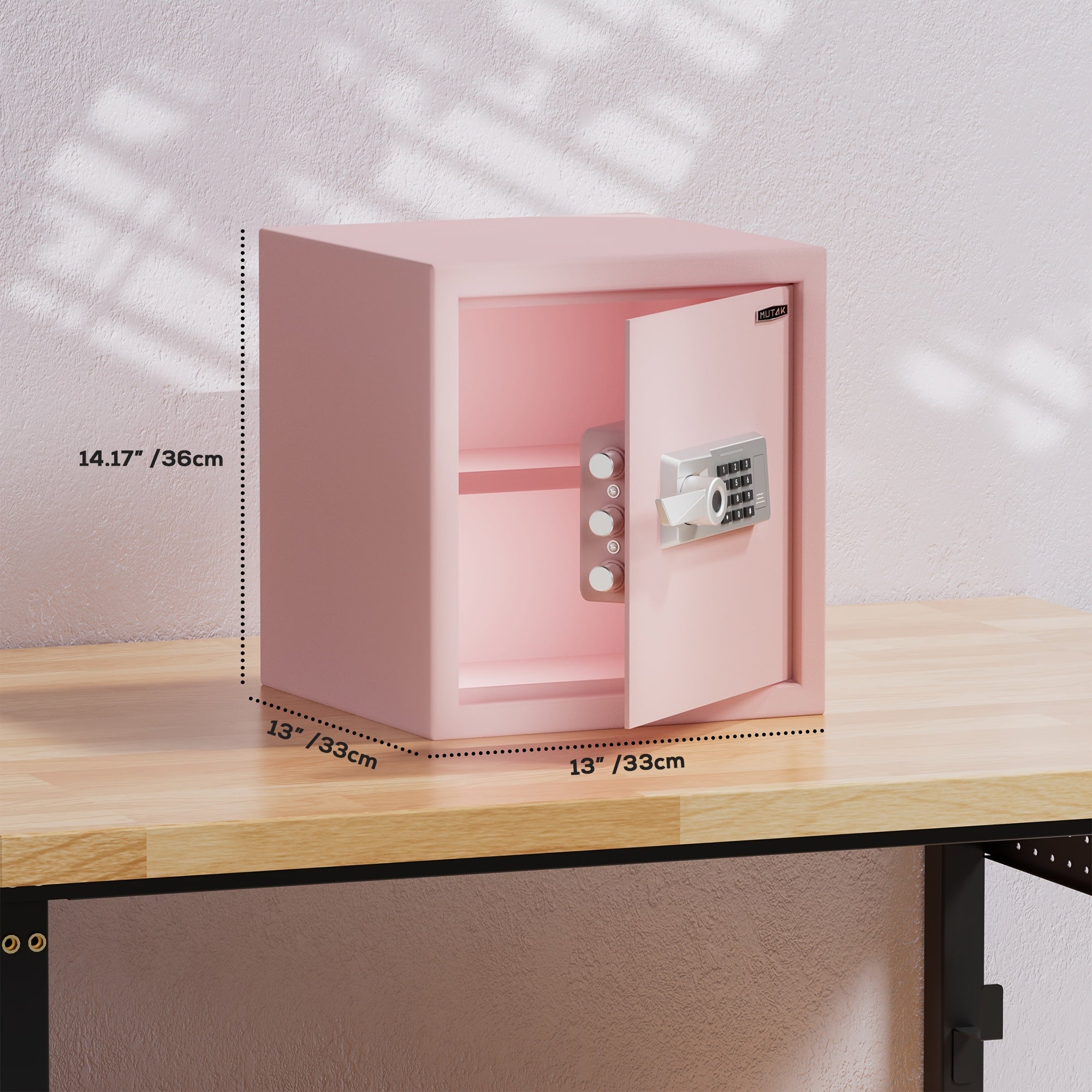 Pink Safe Box Quick Access Fingerprint Lock Box with Keys Keypad, Cabinet Safe for Cash Money Jewelry with Fireproof Bag Mute Mode Sensor Light, 1.0\u002F1.5\u002F2.0 Cubic