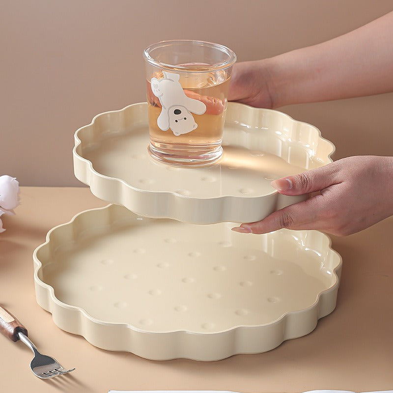 Biscuit Shaped Rectangular Tray, Household Tea Tray, Cream-style Plastic Storage Tray, Easy-to-clean Japanese Dining Tray