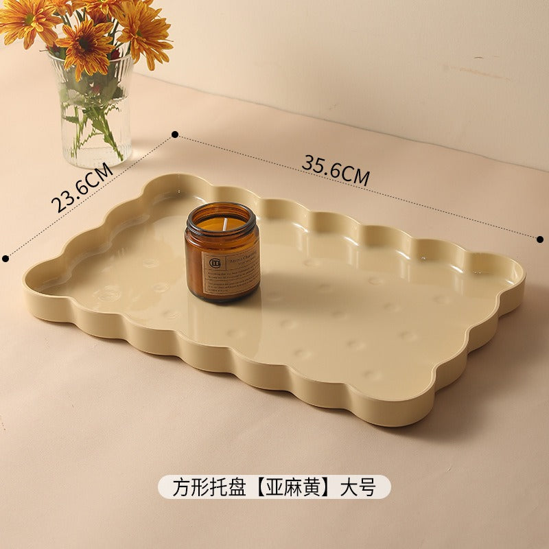 Biscuit Shaped Rectangular Tray, Household Tea Tray, Cream-style Plastic Storage Tray, Easy-to-clean Japanese Dining Tray