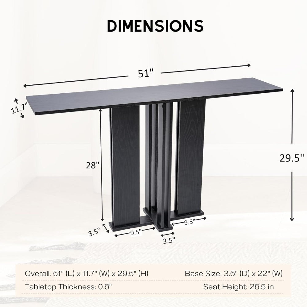 1pc a 51.2-Inch Slim And Elongated Console Table Featuring a Double-Column Design, a Wooden Rectangular Accent Table Suitable for Placement Behind a Sofa in The Living Room, Entryway, Hallway, Or Foyer