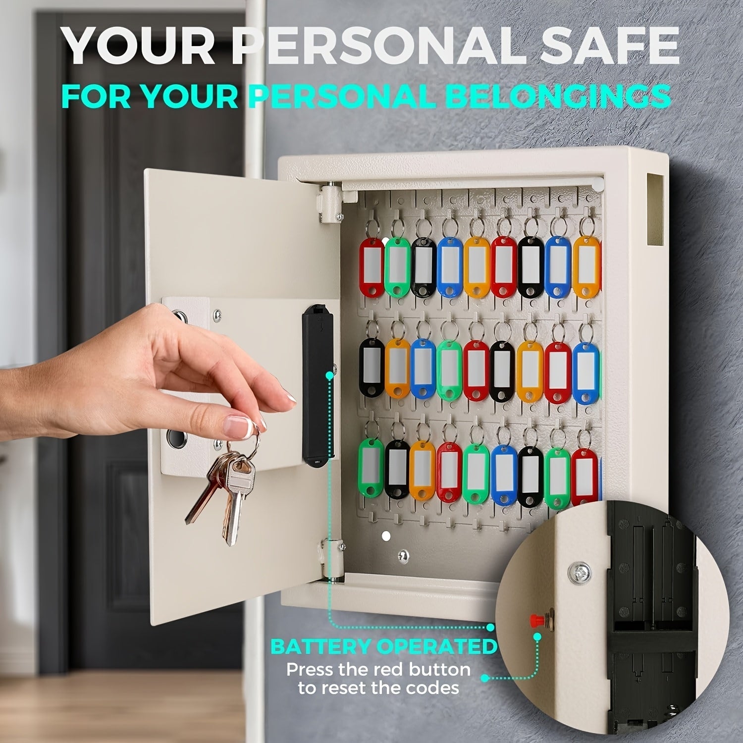 Heavy-duty Security Lock Box, Wall-mounted Key Cabinet with 40 Key Slots, Key Storage Box, Wall-mounted Lock Box for Key Storage, Suitable for Property Management, Hotels,