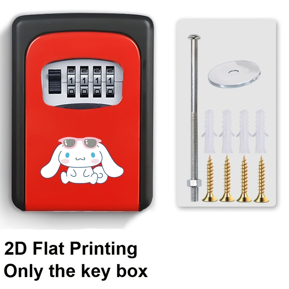 Cinnamoroll 2D Flat Printed Wall-Mounted Combination Lockbox for Storing Keys, Suitable for Outdoor Use, Home Front Doors, Vacation Rentals, And Real Estate