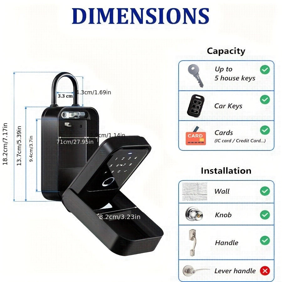 Smart Lock Box,Wireless Smart Key Lockbox with TUYA APP Control,Fingerprint Recognize & Multiple Code Types,Security Key Lock Box for Outside IPX5,Lockbox for Keys Outdoor Wall Mount & Key Lock Box for Lever Door Handle,Bluetooth Key Box for Home &