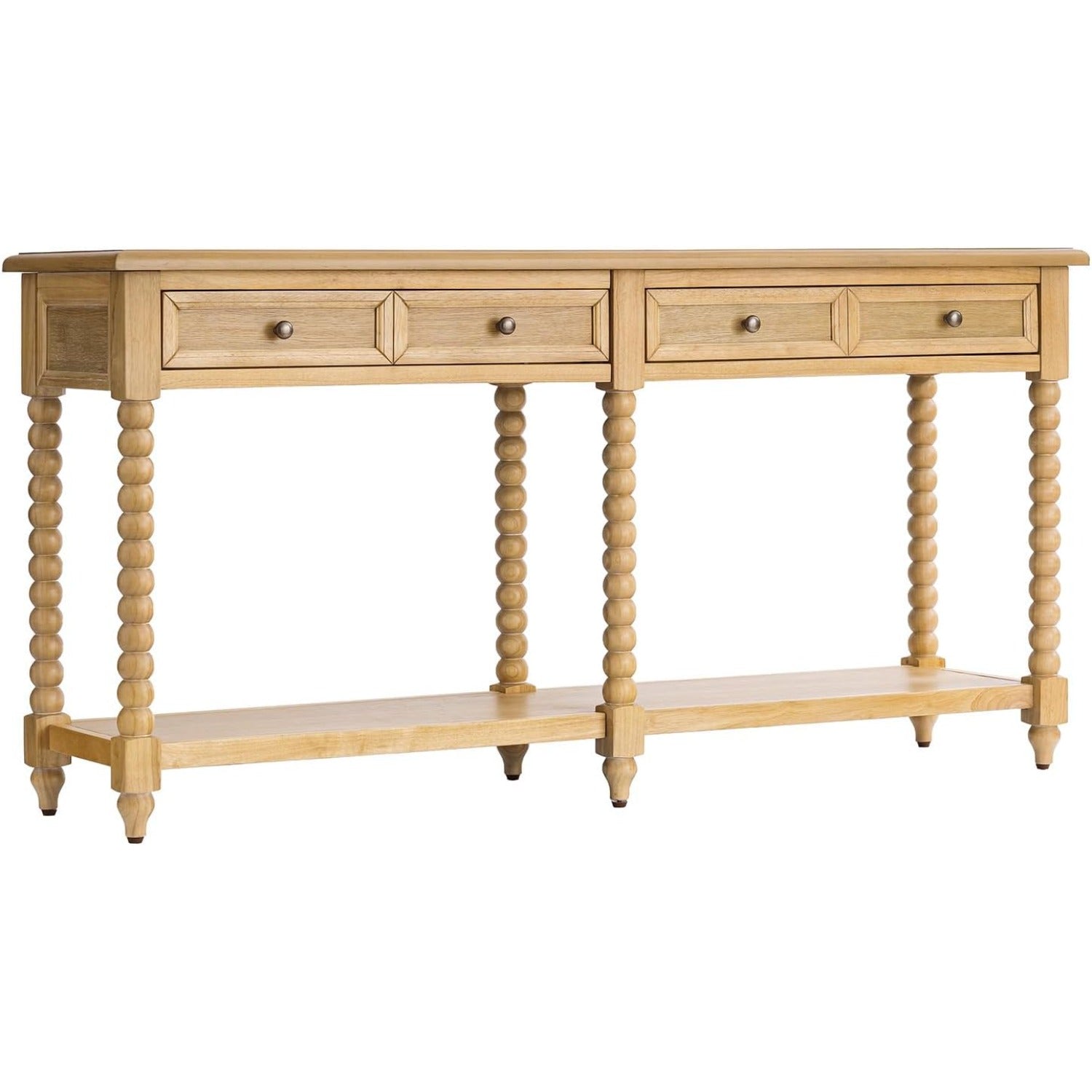 Solid Wood Modern Farmhouse Entryway Console Table with Drawers & Open Shelf - Natural Wood Finish Suitable for Living Room, Behind Sofa Table, Hallway Furniture, Behind Couch Table, Assembly with Sturdy
