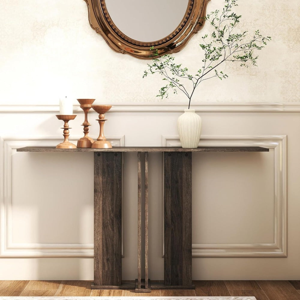 1pc a 51.2-Inch Slim And Elongated Console Table Featuring a Double-Column Design, a Wooden Rectangular Accent Table Suitable for Placement Behind a Sofa in The Living Room, Entryway, Hallway, Or Foyer