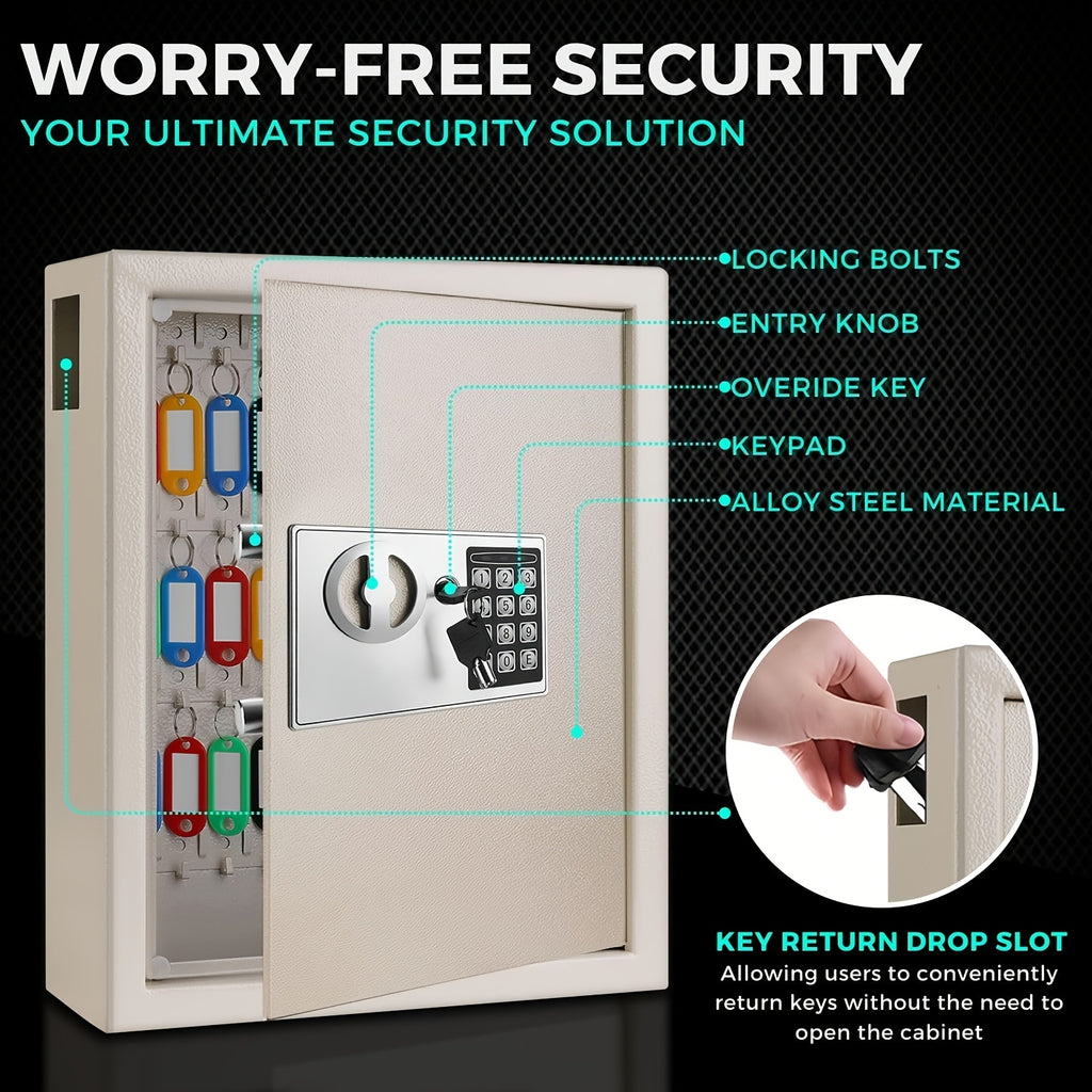 Heavy-duty Security Lock Box, Wall-mounted Key Cabinet with 40 Key Slots, Key Storage Box, Wall-mounted Lock Box for Key Storage, Suitable for Property Management, Hotels,