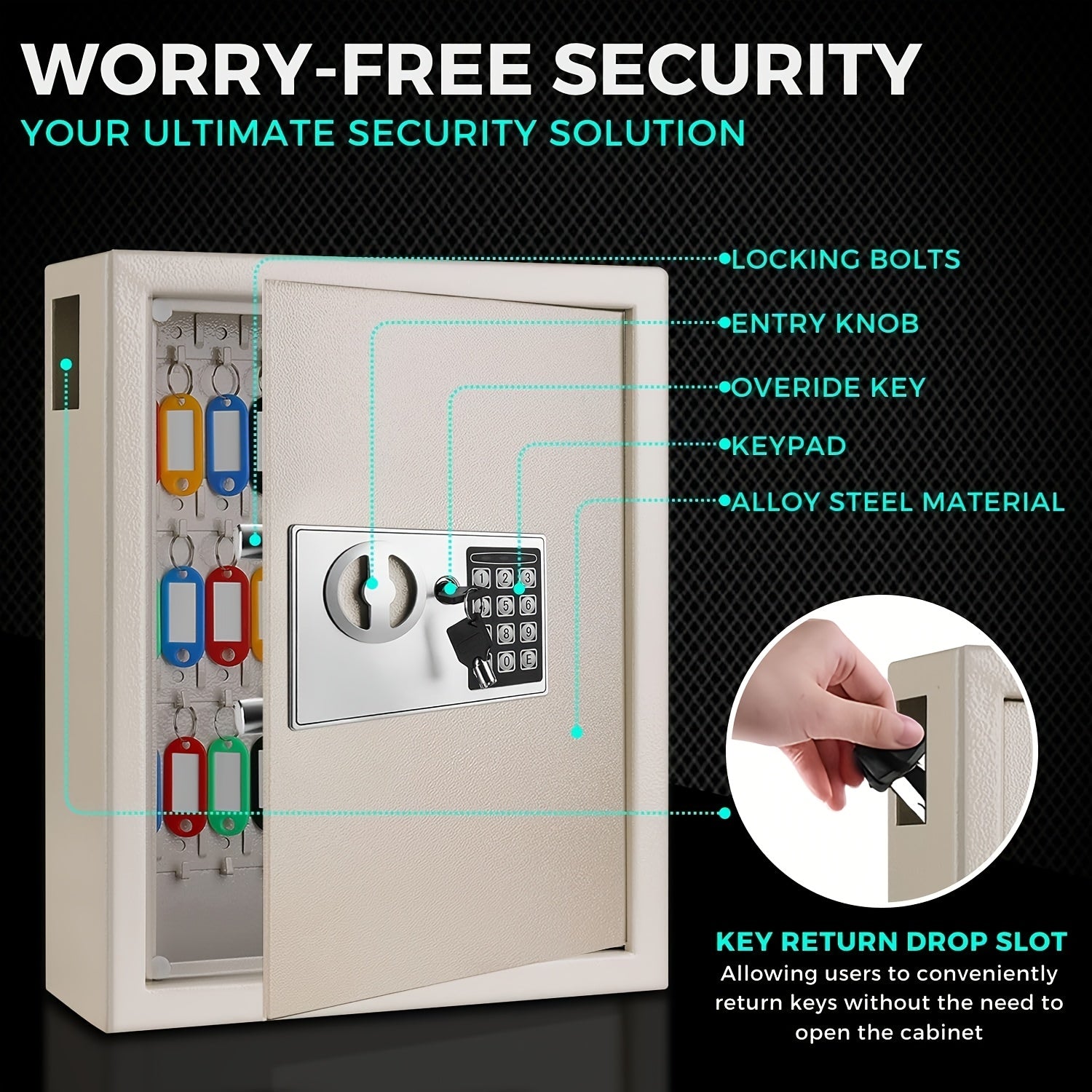 Heavy-duty Security Lock Box, Wall-mounted Key Cabinet with 40 Key Slots, Key Storage Box, Wall-mounted Lock Box for Key Storage, Suitable for Property Management, Hotels,