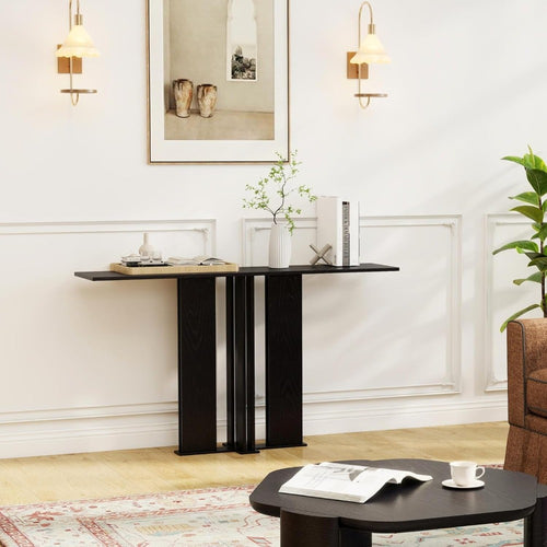 1pc a 51.2-Inch Slim And Elongated Console Table Featuring a Double-Column Design, a Wooden Rectangular Accent Table Suitable for Placement Behind a Sofa in The Living Room, Entryway, Hallway, Or Foyer
