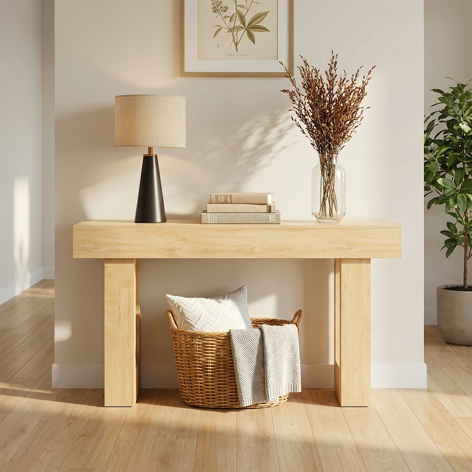 63-Inch Narrow Console Table, Sturdy Wooden Entryway Table with 5.9\