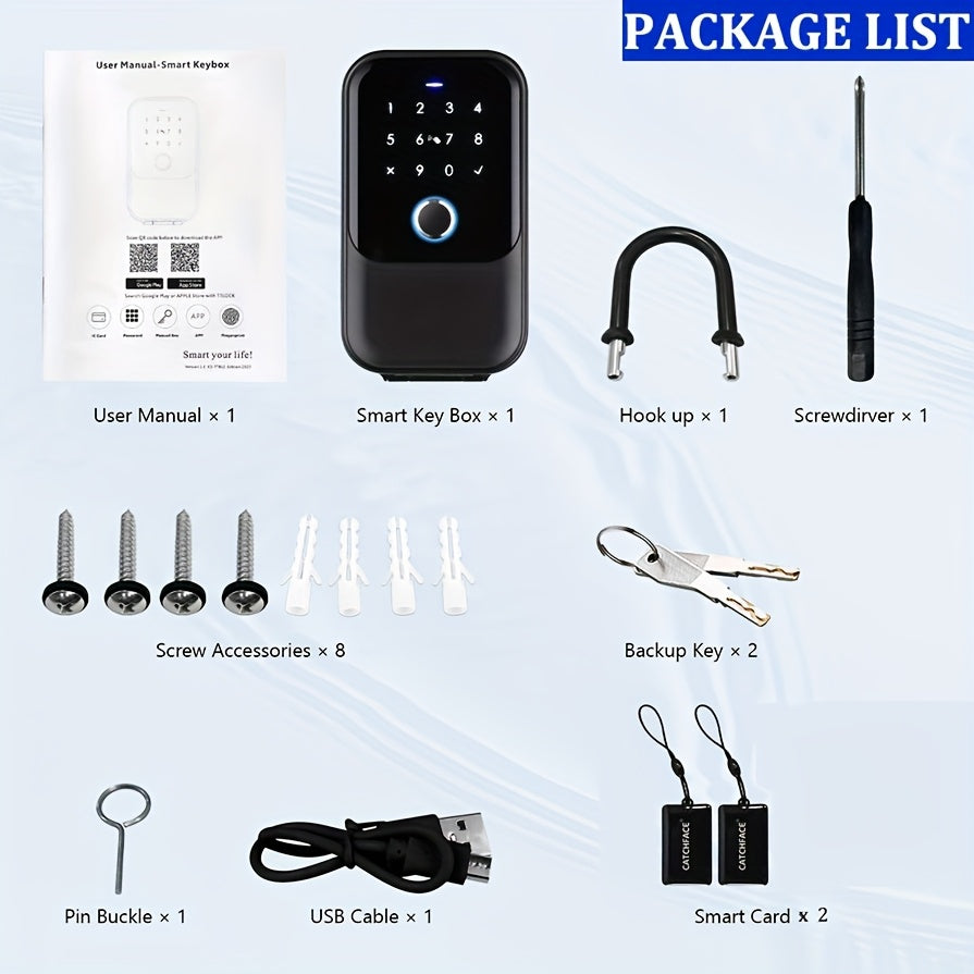 Smart Lock Box,Wireless Smart Key Lockbox with TUYA APP Control,Fingerprint Recognize & Multiple Code Types,Security Key Lock Box for Outside IPX5,Lockbox for Keys Outdoor Wall Mount & Key Lock Box for Lever Door Handle,Bluetooth Key Box for Home &