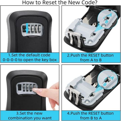 A Secure Key Storage Box Featuring a Portable 4-Digit Combination Lock, Designed for Wall Mounting. It Is Multifunctional And Built to Last, Allowing for Password Resets. Ideal for Storing Door Keys, Small Valuable Items, Real Estate Keys