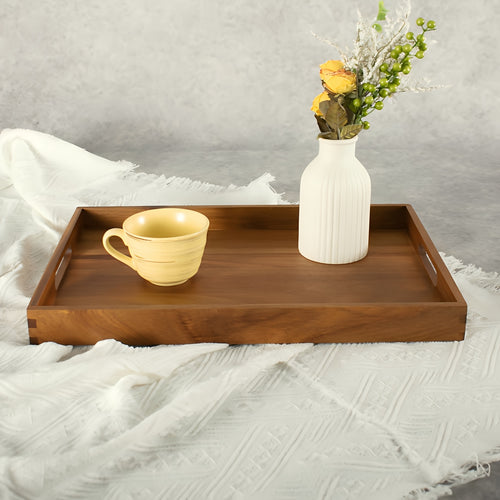 1\u002F2pcs 17in Large Acacia Wood Ottoman Tray with Handles, Decorative Wooden Serving Tray for Sofa, Coffee Table, Home Decor, Living Room