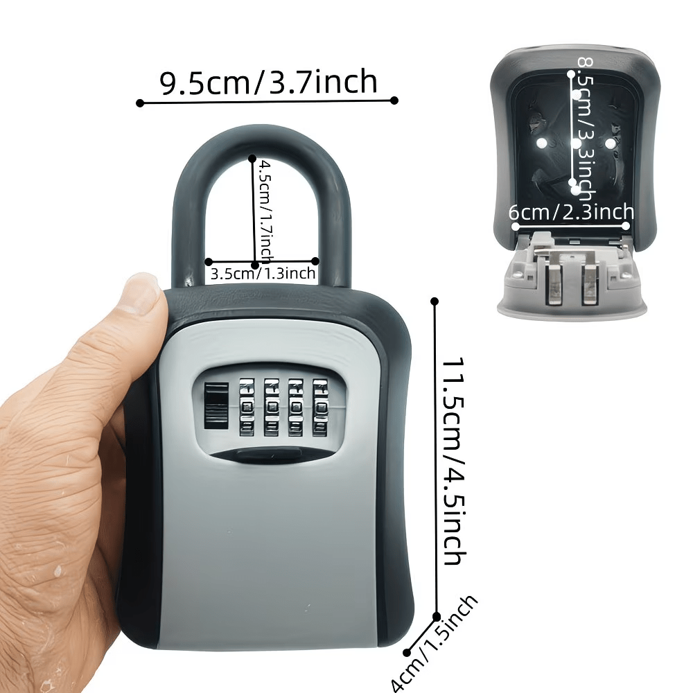 A Secure Key Storage Box Featuring a Portable 4-Digit Combination Lock, Designed for Wall Mounting. It Is Multifunctional And Built to Last, Allowing for Password Resets. Ideal for Storing Door Keys, Small Valuable Items, Real Estate Keys