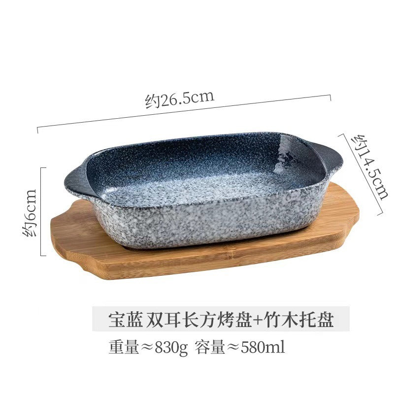 Creative Cheese Rice Plate Western Food Plate Fruit Salad Plate Dumpling Plate Household High-value Double-ear Baked Rice Plate with Tray