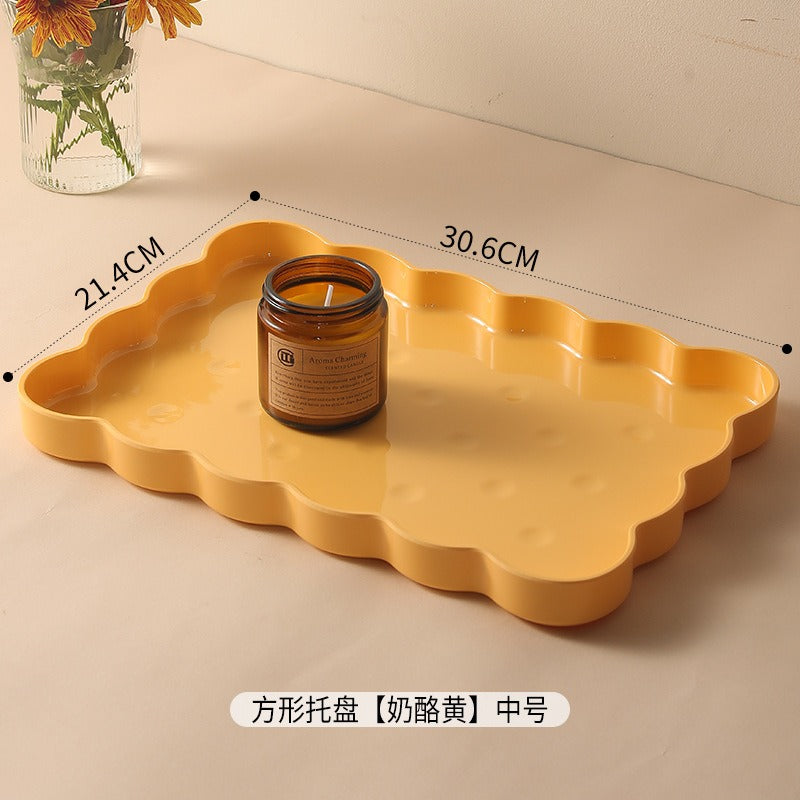Biscuit Shaped Rectangular Tray, Household Tea Tray, Cream-style Plastic Storage Tray, Easy-to-clean Japanese Dining Tray